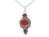 Material: Plata de ley 925; Piedra: Cornalina; Tamaño de piedra: 4 x 7 mm + 5 x 7 mm + 10 x 14 mm; Tamaño del colgante: 20 mm x 45 mm; Color: Naranja; Forma de piedra: varios; Espesor de la cadena: 0,8 mm; Suministrado en una cadena de plata en la longitud seleccionada; Se suministra en una pequeña bolsa de tela.