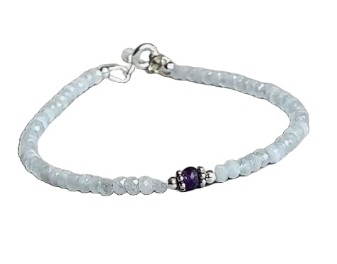 Gems bracelet aigue-marine 4mm en argent sterling, cadeau d'anniversaire idéal