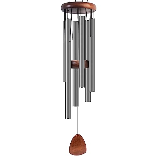 Bursvik Large Aluminium Wind Chimes 37 Inches to Create a Zen Atmosphere Suitable for Outdoor, Garden, Patio Decoration. Classic Wind Chimes with Wind Catcher Suitable as A Gift for Unisex,Silver Grey