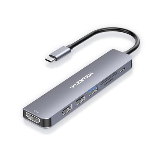 LENTION USB C Hub mit 100W PD Aufladung, 4K@60Hz HDMI, SD/TF Kartenleser, USB-3.0, Adapter USB-C auf USB kompatibel MacBook Pro 2016-2025, MacBook air 2018-2025, iPhone 17/16/15/Pro/Pro Max und mehr