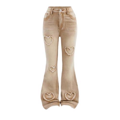 Pantalones vaqueros acampanados de niñas tejanos con lavado a la piedra y bordados modernos 9-13