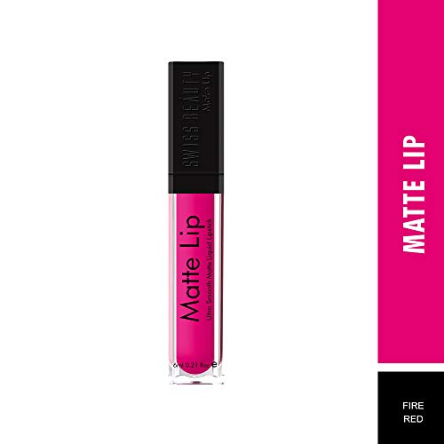 Image of Swiss Beauty Ultra Smooth Matte Lip Liquid Lipstick, Smooth Lip Color, Weightless Finish, Silky Matte Finish, Shade- Fire Red, 6ml (Pack of 2)