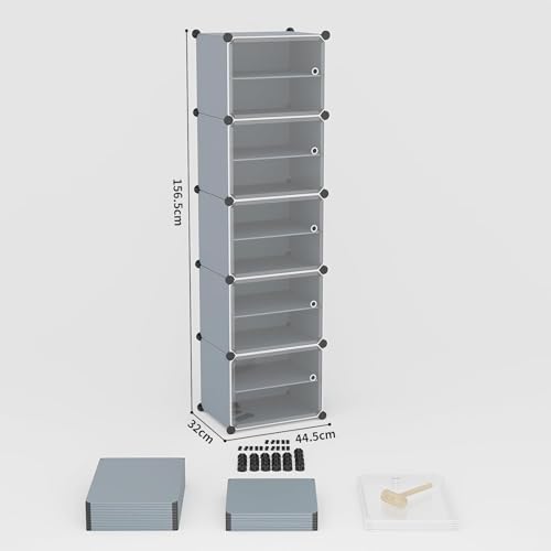 Image of Strassis Design Plastic Shoe Rack for Home | 10 Shelf DIY Shoe Rack with Door Magnets for Home Storage Plastic Box Organizer, Metal Door Frame, Chappal Slipper Sandals Stand (Black,5 Door)