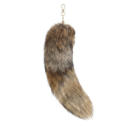whitefeather Faux Fox Tail Keychain 40cm Natual Fluffy Synthetic Fur Charm for Cosplay Furry & Everyday Style