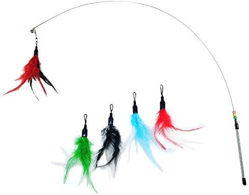 KELIFANG Cat Wand Cat Teaser Cat Wire Dangler Feather Interactive Toys with Beads Bells and Feather Refills Set for Cat and Kitten