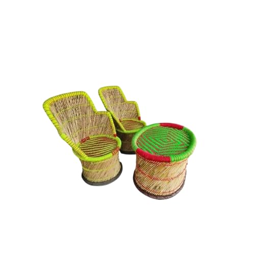 ZINKOO Handwoven Furniture Set with 1 Table and 2 Chairs, Colorful Woven Design, 40x37 Inches-image-18