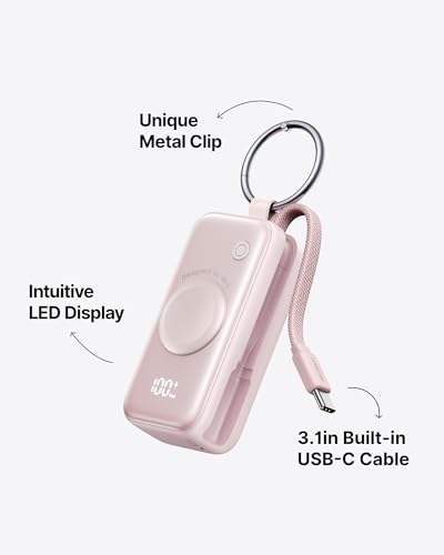 Image of INIU 3-in-1 Portable Charger, 5000mAh Power Bank with Watch Charger & Built-in Cable, Compact 20W Fast Charging Battery Pack, Key Chain & Travel Essential for iPhone 16 15, Apple Watch, AirPods, etc