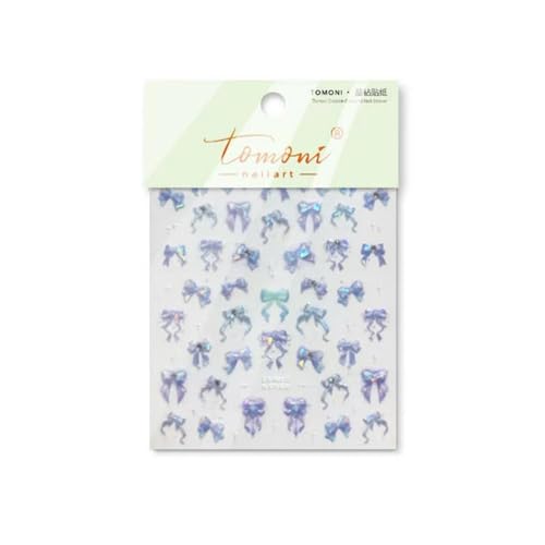 Image of Bow Nail Art Stickers Blue Purple Nail Decals with Rhinestone Design 5D Embossed Self-Adhesive Nails Art Supplies for Women Girls Kid DIY Manicure Decoration