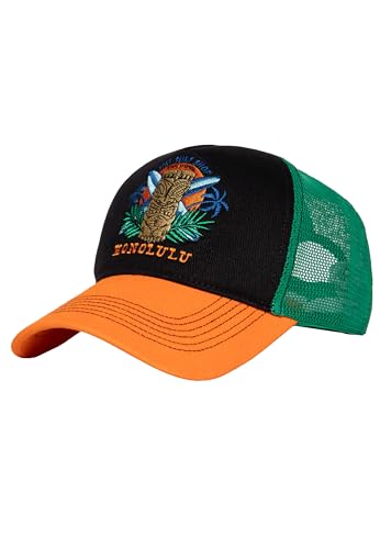 King Kerosin Herren Cap Trucker Cap Mesh Cap Honolulu Hawaii Tiki Stickerei Stitching Retro Vintage Tropical Snapback Surfer Kappe Honolulu
