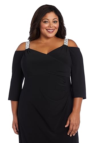 Image of R&M Richards Women's Long Off Shoulder Formal Dress W /Rhinestone Straps, Sweetheart Neckline & Side Slit