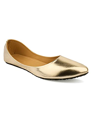 DESI COLOUR Women Daily Office Wear Belly/Footwear/Flats- Glossy Gold (B09PLLDQPD) Amazon Price History, Amazon Price Tracker