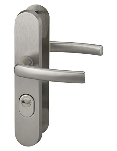 THIRARD - Conjunto de Manillas de Seguridad para Puerta de Entrada - Pomo Doble - Aluminio Macizo - Diseño Elegante y Práctico - Entr'Eje de Fijación 216 mm - Acabado Inox - Cuadrado 7 mm - Gris