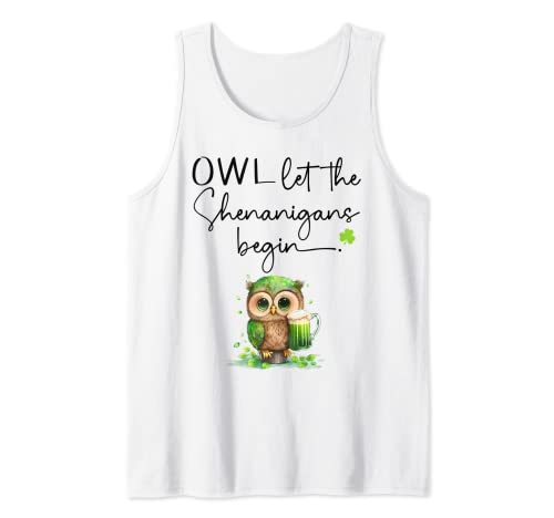 Shamrock Owl St Patricks Day Shirt,Let the Shenanigans Begin Camiseta sin Mangas