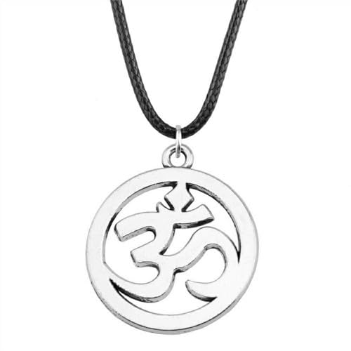 Pendentif signe Om 25 mm idée cadeau spirituel avec cordon noir