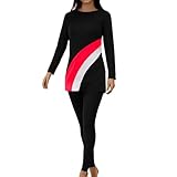 Generisch 2026 - Muslimischer Damen-Badeanzug, übergroß, konservativer Badeanzug, langärmelige Hose, Badekappe, dreiteiliger Badeanzug Bauchweg Bikini (Red, S)