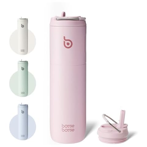 BOTTLE BOTTLE Insulated Water Bottle 24oz with Straw Lid and Handle for Sports Travel Gym Stainless Steel Water Bottles Double-Wall Vacuum Metal Thermos Bottles Leak Proof BPA-Free (Light Pink) Cover