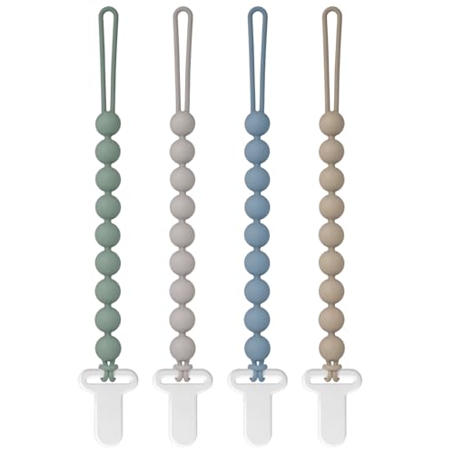 Image of Pacifier Clips Silicone, 4-Pack Pacifier Holder Clip with Stylish Round Design, 100% Food Grade Silicone, Safe Essentials for Newborns Baby Boys and Girls