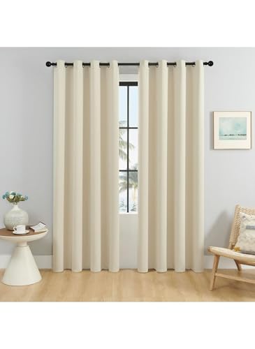 MarlaMall Blackout Curtain for Bedroom 1 Pcs Solid Thermal Insulated Grommet Window Drapes Eyelet Curtain Panel for Living Room W132cm x L213cm (Beige)