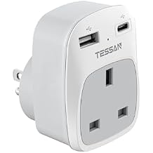 TESSAN المملكة المتحدة إلى الولايات المتحدة محول التوصيل، المملكة المتحدة محول التوصيل مع منفذ التيار المتردد 2 منافذ USB، نوع G محول منفذ الطاقة أيرلندا سنغافورة هونغ كونغ إلى نوع B الولايات المتحدة الأمريكية محول السفر