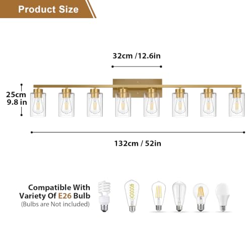 Image of IZORRO Bathroom Light Fixtures, Modern Vanity Lights, Bathroom Lighting Fixtures Over Mirror with Clear Glass Shade, Wall Sconce for Living Room Cabinet Bedroom (Brushed Gold, 8-Light)