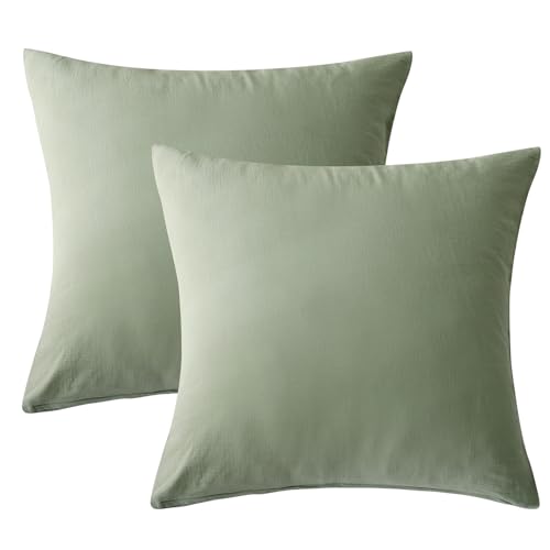 SOULFUL Doppelte Muslin Kissenbezug 40x40 Baumwolle, Kissenbezüge 2 Teilig mit Reißverschluss, ÖkoTex Zertifiziert, Lakritzgrün