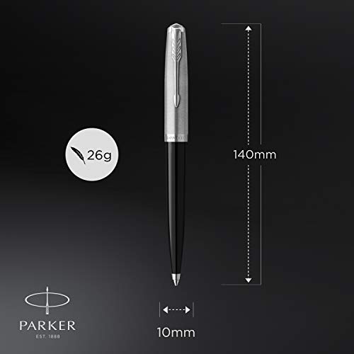 Image of Parker 51 Ballpoint Pen Black Barrel with Chrome Trim Medium Point with Black Ink Refill Gift Box