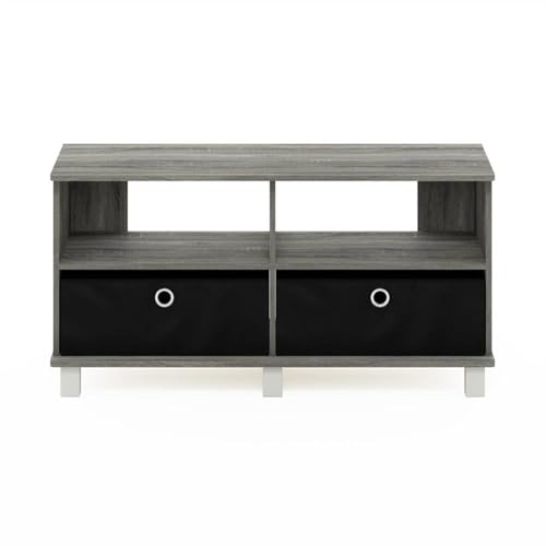 Furinno Andrey Entertainment Center with Bin Drawers, French Oak Grey/Black - image 3