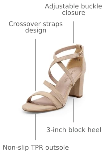 Image of DREAM PAIRS Women's Block Chunky Heels Sandals Open Toe Ankle Strappy Comfortable Dressy Sandals for Bridal Wedding Prom Party with Adjustable Cross Strap