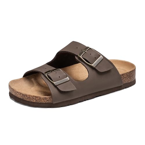 FITORY Boys Girls Adjustable Glitter Slide Sandals Soft Cork Footbed Shoes with Shock Absorbing Insole for Little Kids/Big Kids Vibrant Brown Size 3