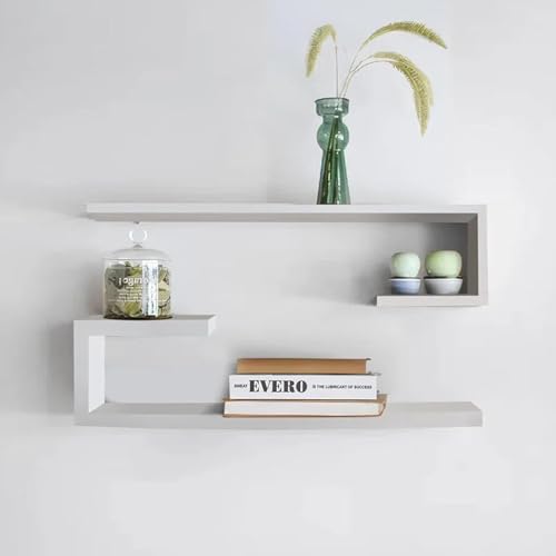 Image of Multifunctional 2 Wall Shelves and Storage Rack | Engineered Wood Painted Book Shelf Multipurpose Home Decor Storage Shelf Display Organizer for Living Room & Bedroom (White)