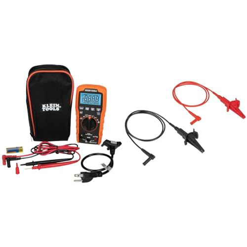 Klein Tools ET270 Auto-Ranging Digital Multi-Tester, AC/DC, Resistance, Continuity & 69381 Alligator Clip Test Leads, Heavy-Duty Replacement Meter Leads, for All Meters