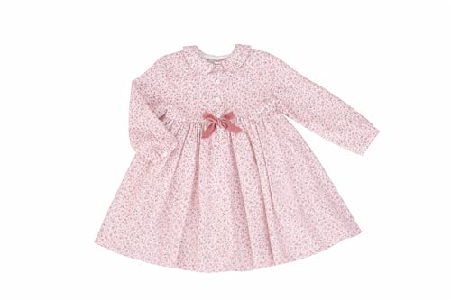 Robe fille fleurie rose en coton à manches longues pour le printemps