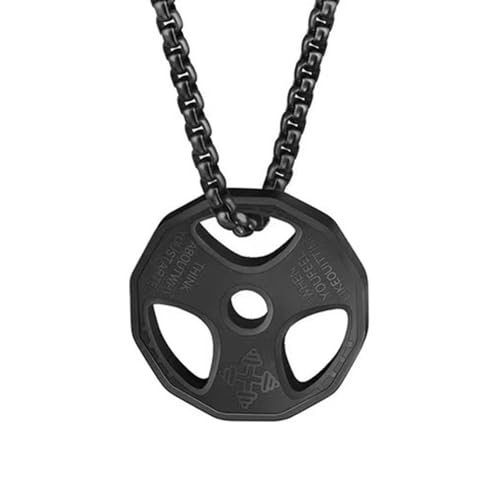 Dumbbell Necklace Fitness Gym, Weight Plate Barbell Pendant Stainless Steel Black