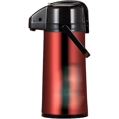 エアーポット 2.2/2.5/3L 大容量 ステンレス真空断熱 48 時間長期保温保冷 卓上・家庭・オフィス・旅行用 安全ロック + 360° 回転ベース プッシュ式広口設計 軽量魔法瓶 (2.5L,レッド)