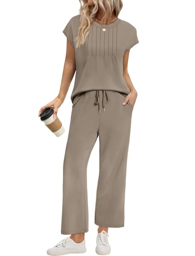 Image of Sampeel Two Piece Sets for Women Summer Vacation Outfits Cap Sleeve Tops Lounge Matching Sets Women Clothing