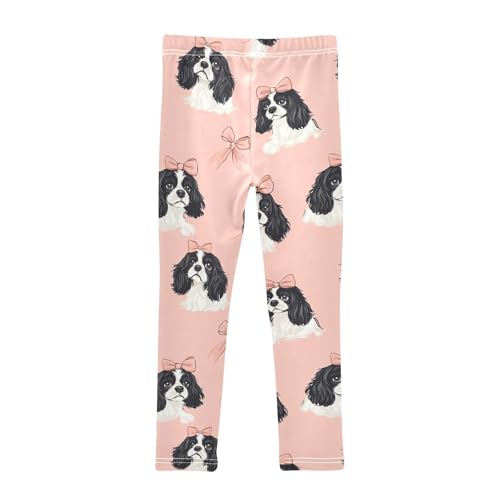 Wusikd Cute Dogs Girls' Leggings Toddler Doodles Pink Bows Kids Yoga Pants Dance Active Tights 4T2