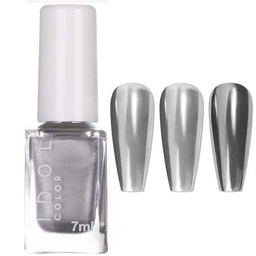 NLFOX Metallic Nail Polish - 3D Mirror Silver - Quick Dry Chrome - Metal Effect - Breathable French Manicure - No UV Lamp