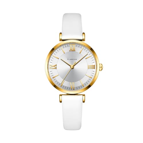 BIEWO Wrist Watch for Women - Fashionable Quartz Analog Ladies Watch with Leather Strap (White)
