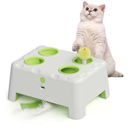 Magic-House-Interactive-Cat-Toy-with-3-Modes-Rechargeable-Whack-a-Mole-Feather-Toy-for-Indoor-Cats-4-Holes-4-Accessories Magic House Interactive Cat Toy with 3 Modes, Rechargeable Whack-a-Mole Feather Toy for Indoor Cats, 4 Holes & 4 Accessories - Image 1