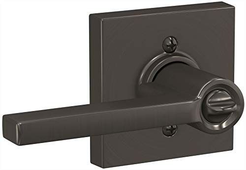 Image of SCHLAGE Latitude Keyed Entry Door Handle, Reversible, Satin Brass | Keyed entry lever door handle with turn-button lock, Easy to install, Certified security & durability, Universal fit, 2 keys