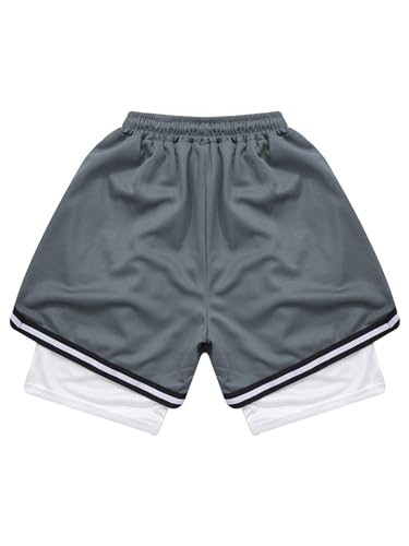Hansber Kids Boys Running Athletic Shorts 2 in 1 Quick Dry Gym Basketball Sports Shorts Drawstring Workout Active Shorts4