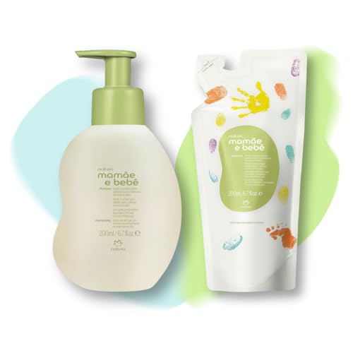 Image of natura - Mamãe e Bebê Baby Shampoo with Refill - 100% Vegan - Safe & Gentle Formula - 98.4% Natural Origin - All Skin Types - Cruelty Free - Brazilian Beauty - Baby Essentials - 6.7 fl oz (200ml)