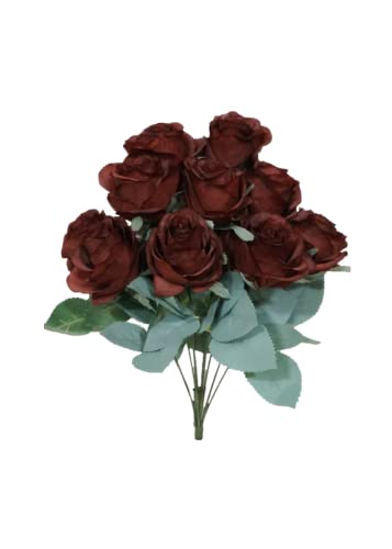 18'' Princess Diana Rose Silk Artificial Flower (10 Stems/10 Flower Heads) Wedding Party Home Decorations Fall Winter Colors (Brown)