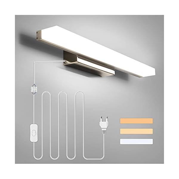 APONUO Spiegelleuchte mit Schalter, 40cm LED Badspiegelleuchte 1000lms 3000K|4000K|6000K|10W|IP44 wasserdichte Edelstahl…