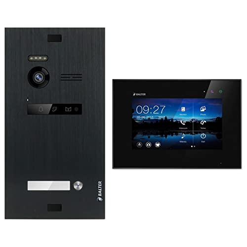 Nonic Balter EVO Video-Türsprechanlage Set 1 Familienhaus (1x Türstation mit Kamera Schwarz, 1x Touchscreen 7 Zoll LCD-Monitor Schwarz, 2-Draht Bus, 150° Kamera, Türöffner, Interkom)