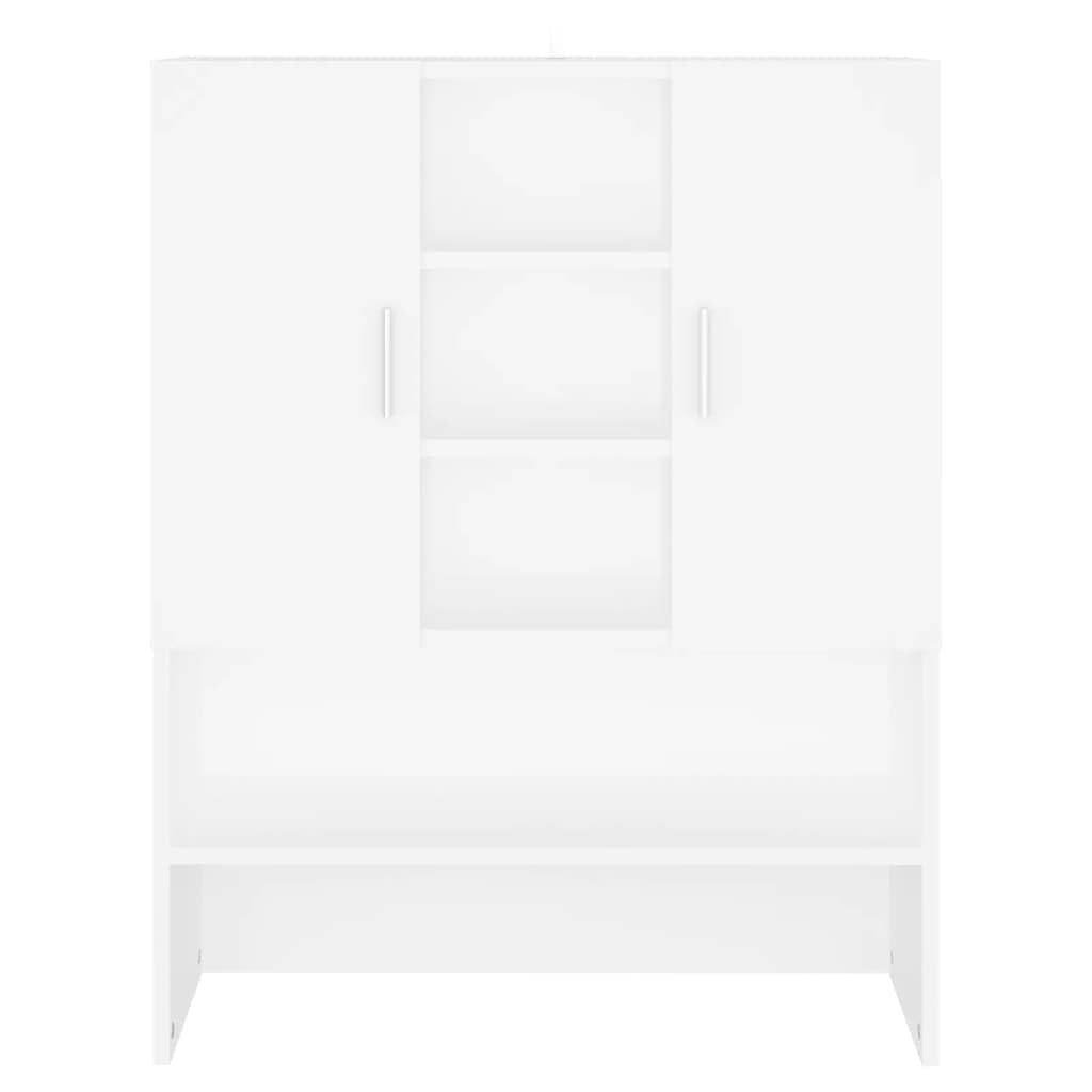 Waschmaschinenschrank Weiß 70,5x25,5x90 cm | 2 Türen, 9 Fächer, Schmaler Hochschrank Bad, Pflegeleicht mit Feuchtem Tuch