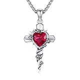 CRWENG Cadena de cruz de plata de ley 925 con colgante de zarcillo de corazón rojo, elegante joya para mujer, perfecta para bautizos, cumpleaños y San Valentín, regalos cristianos