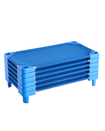 VEVOR Cuna Apilable para Niños 6 Piezas Cuna Portátil para Siesta de Niños 102x57 cm Cunas para Guardería para Niños Camas para Guardería en Aulas Preescolares para Dormir, Descansar, Siestas, Azul