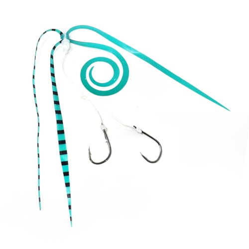 タイラバ ネクタイ 長さ11cm 単品 1個 グリーン 2本ボーダー スカート 交換用 針 フック2個付 スパイラル 丈夫 BAKSTORM バクスト 釣具 釣り具 釣り針