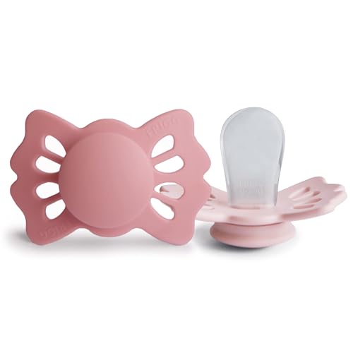 Image of FRIGG Lucky Symmetrical SilkySoft Silicone Baby Pacifier | Made in Denmark | BPA-Free (Cedar/Baby Pink, 0-6 Months)
